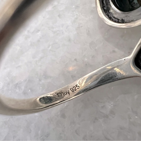 Blue Moon Turquoise Teardrop Black Oxidized Sterling Silver Bypass Silver Ring - Picture 9 of 9